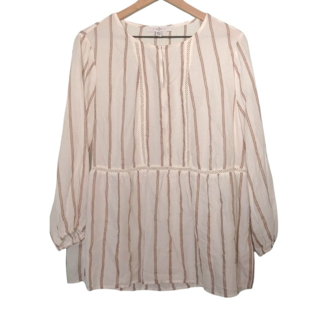 Fever Cream Stripe Boho Tunic Blouse Size Large